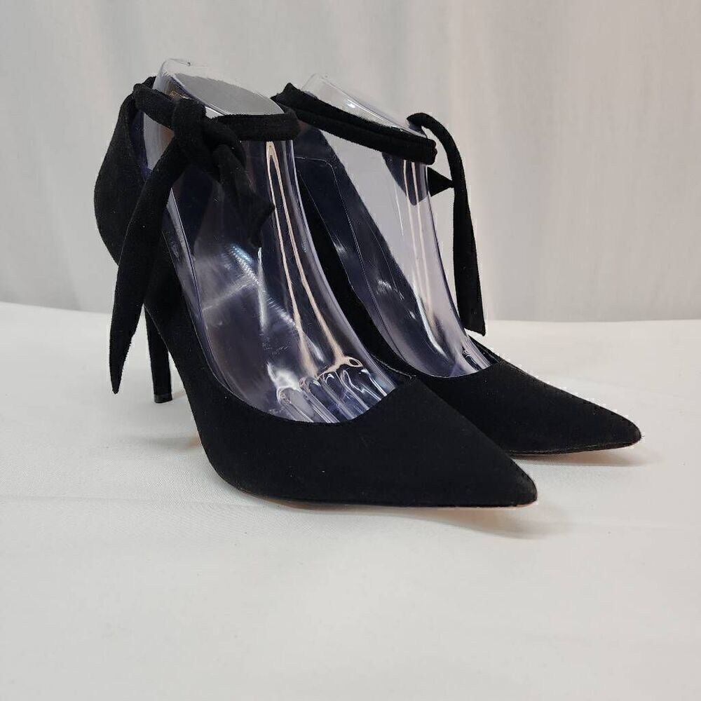 Express Size 10 Black Ankle Tie Pump Coquette Heels Women's Pointed Toe B